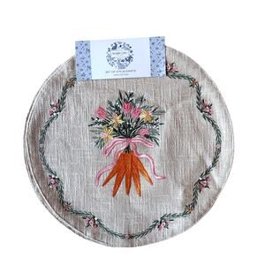 Shabby Chic Spring Carrot Bouquet Placemats 16in Embroidered Set of 4 Easter NEW